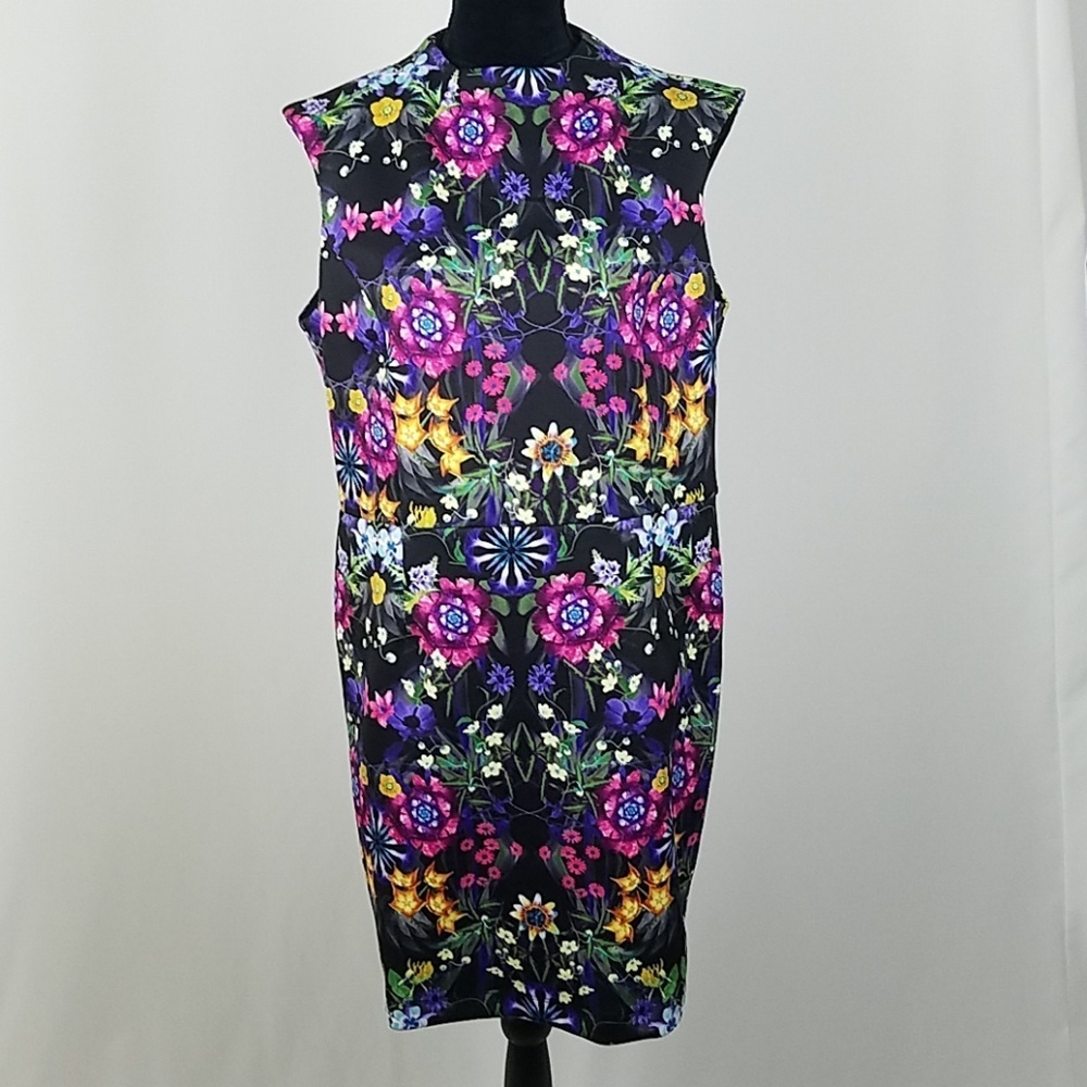 Asos women 14 scuba sleeveless sheath dress floral